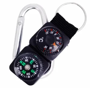 Mini Kompas & Thermometer Sleutelhanger – Met Karabijnhaak – Zwart