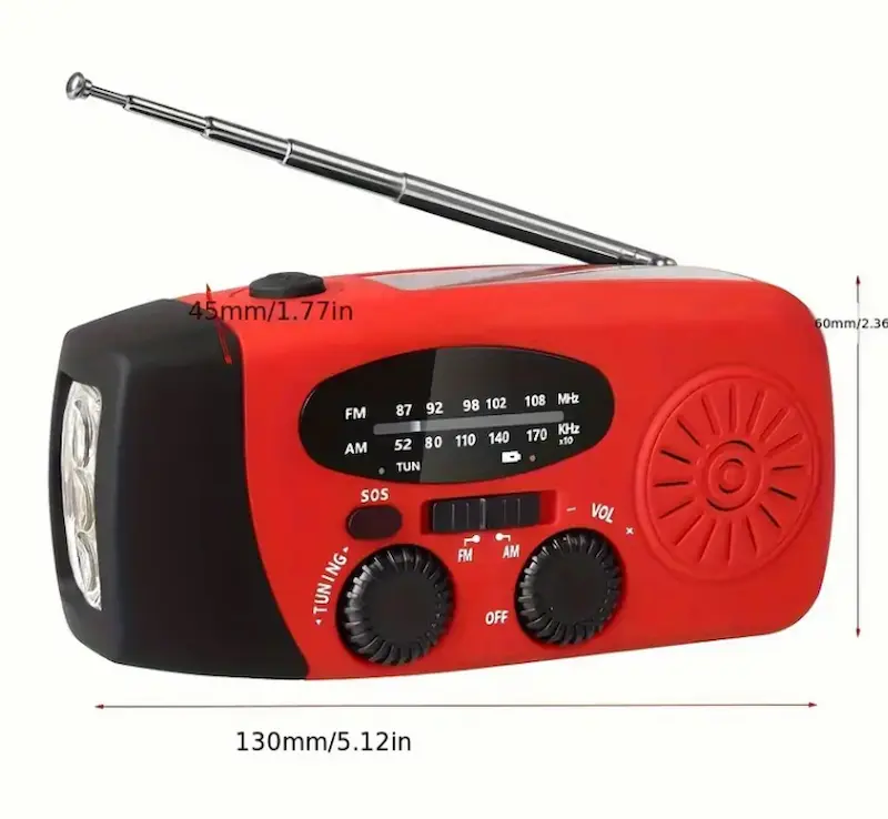Compacte Noodradio met LED-lamp, Powerbank & Zonnepaneel – AM/FM/NOAA - Afbeelding 2