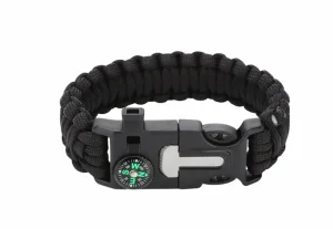 Survival Armband 5-in-1 – Paracord met Vuurstarter, Kompas & Fluitje – Zwart