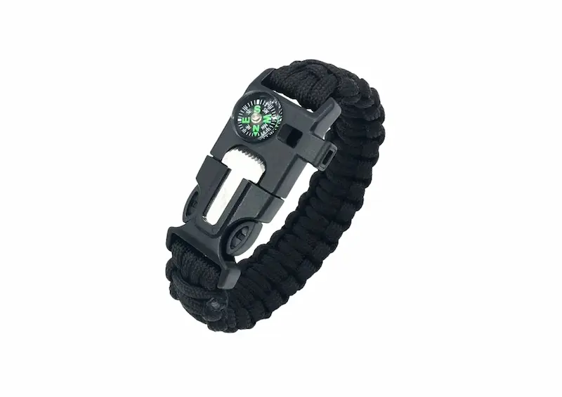Survival Armband 5-in-1 – Paracord met Vuurstarter, Kompas & Fluitje – Zwart - Afbeelding 2