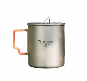 Titanium Mok 750ml – Ultralicht met Inklapbare Siliconen Handgrepen & Opberghoes