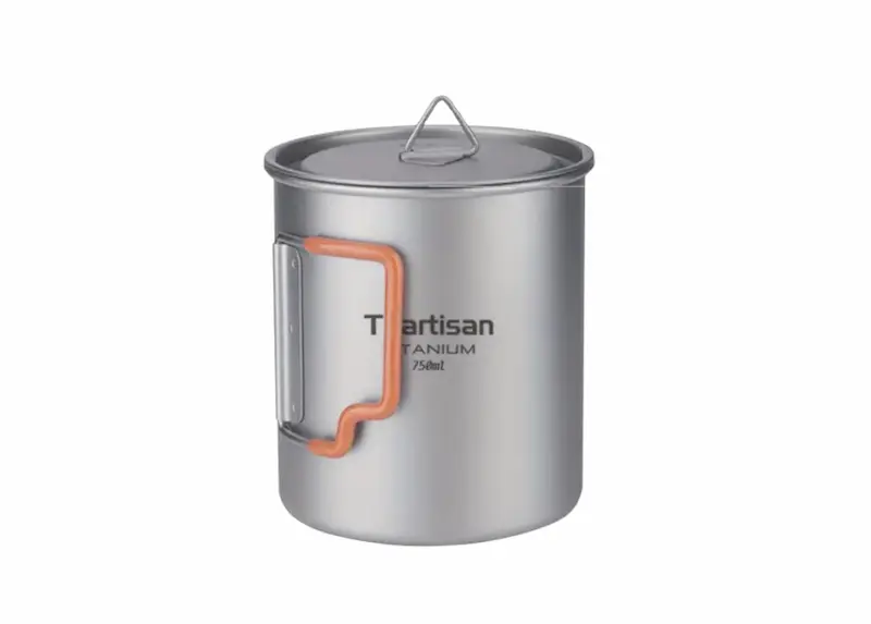 Titanium Mok 750ml – Ultralicht met Inklapbare Siliconen Handgrepen & Opberghoes - Afbeelding 2