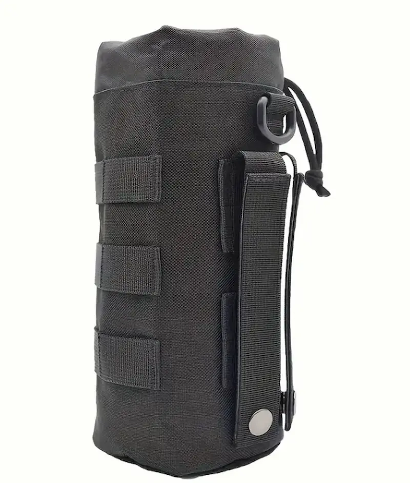 Tactische MOLLE Waterfleshouder – Zwart met Mesh Bodem & Trekkoordsluiting - Afbeelding 2