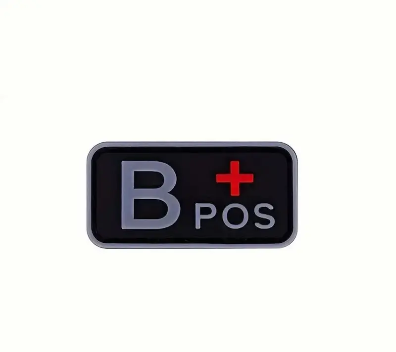 PVC bloedgroep patch B+ met klittenband – zwart rood grijs – 5x2,5 cm
