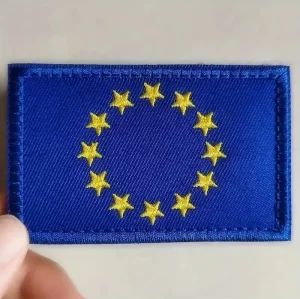 Geborduurde EU vlag patch – blauw geel – 8x5 cm