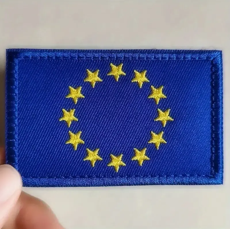 Geborduurde EU vlag patch – blauw geel – 8x5 cm