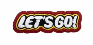 Geborduurde Let’s Go patch met klittenband – rood geel wit zwart – 9x3 cm