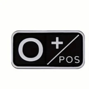 PVC bloedgroep patch O+ met klittenband β zwart/grijs β 5x2,5 cm