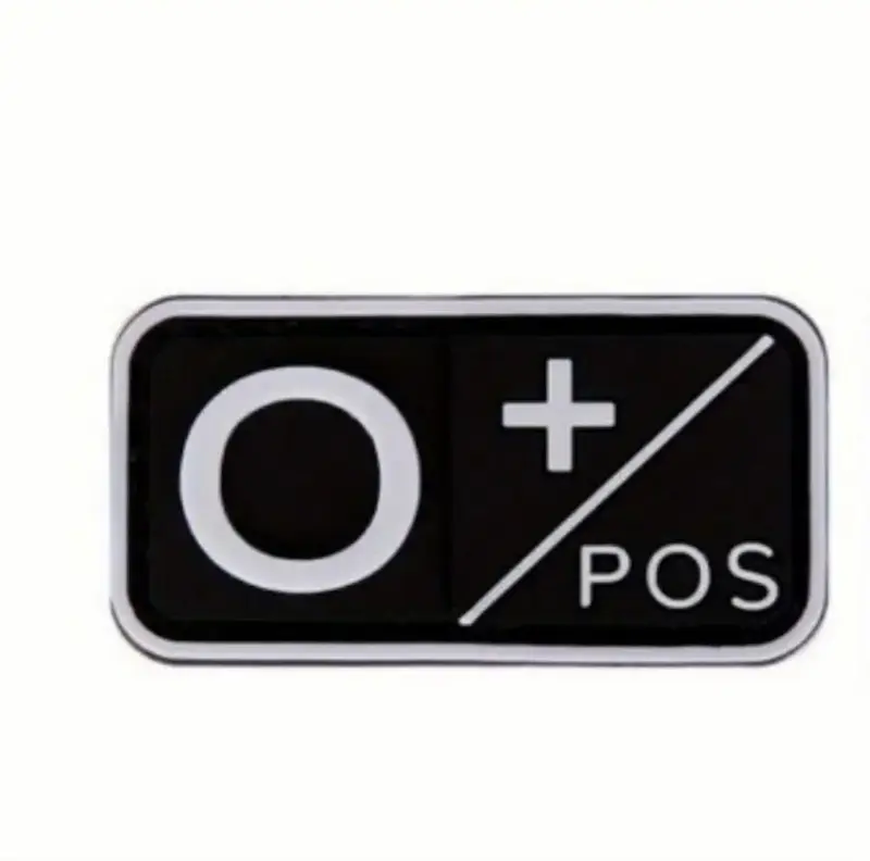 PVC bloedgroep patch O+ met klittenband – zwart/grijs – 5x2,5 cm