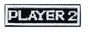 Geborduurde Player 2 patch – zwart wit – 10x2,5 cm – velcro klittenband