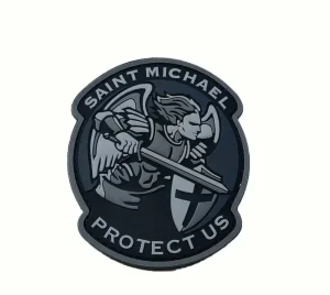 PVC patch Saint Michael Protect Us – zwart grijs – 7x8,5 cm – met klittenband