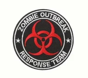 Geborduurde Zombie Outbreak Response Team patch rond – zwart rood wit – 7,7 cm